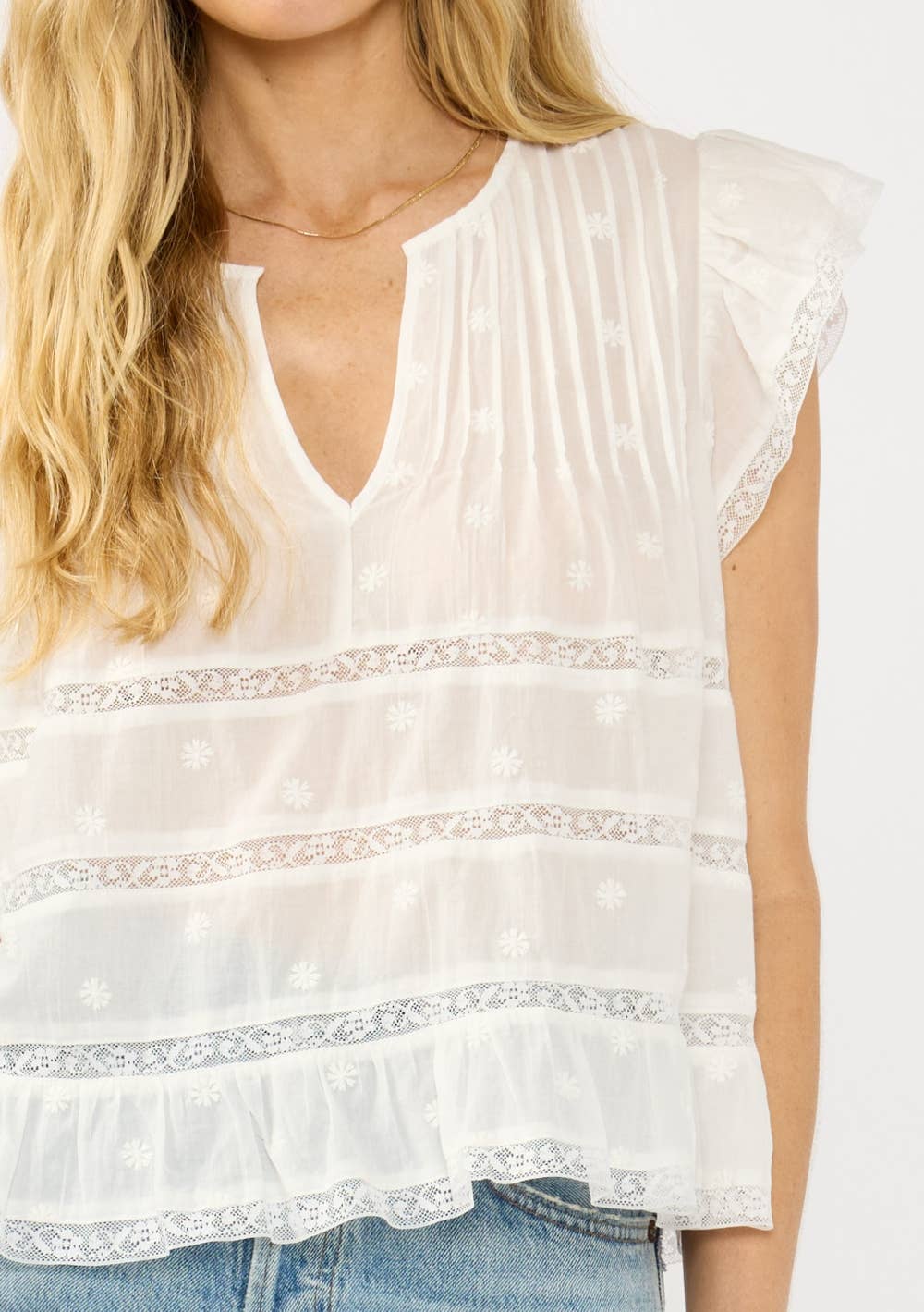 Sienna Ruffle Sleeve Embroidered Top: S