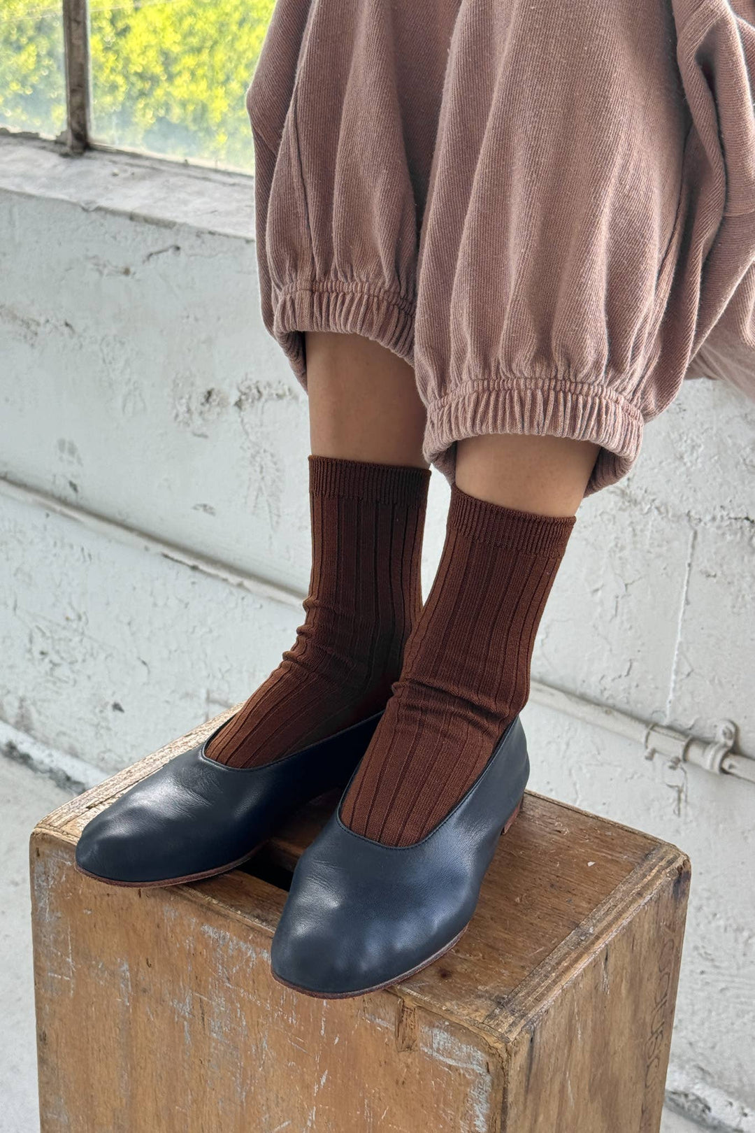 Her Socks - Mercerized Combed Cotton Rib: Porcelain