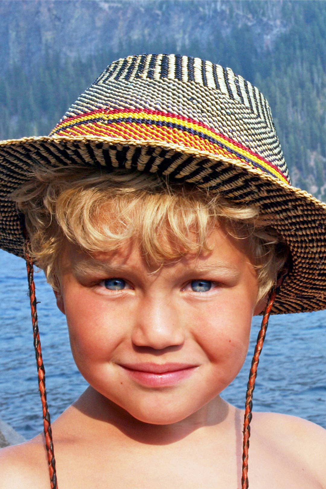 Assorted Short Brimmed Ghanaian Straw Hat with Leather Strap