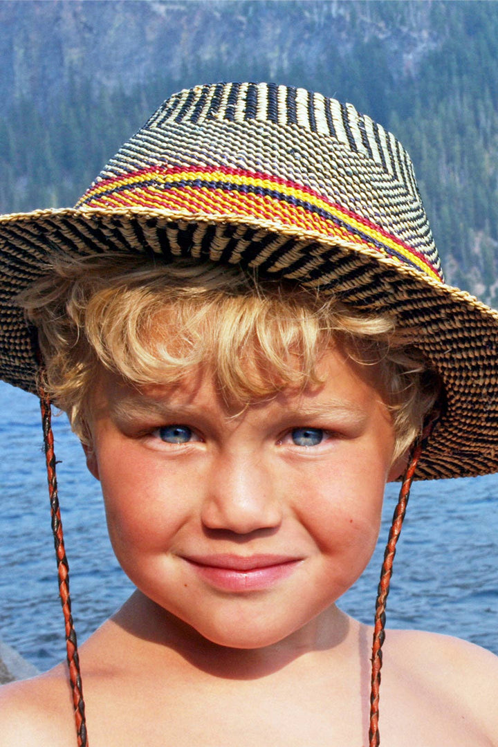 Assorted Short Brimmed Ghanaian Straw Hat with Leather Strap