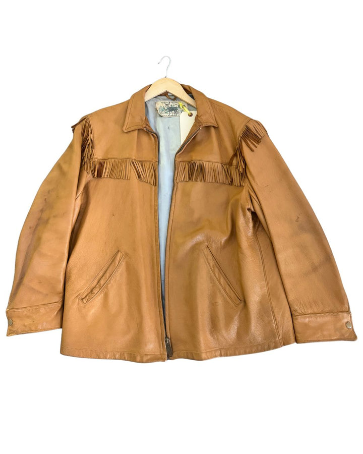 Vintage Western Leather Fringe Jacket – Butterscotch Cowboy Style (1960s–1970s) - L