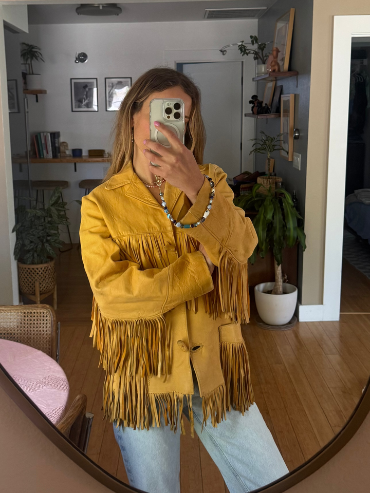 1950's Chris Line Buckskin Fringe Leather Jacket - M/L