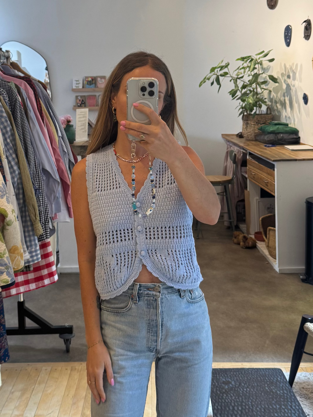 Rosa Pointelle Knit Vest - Periwinkle