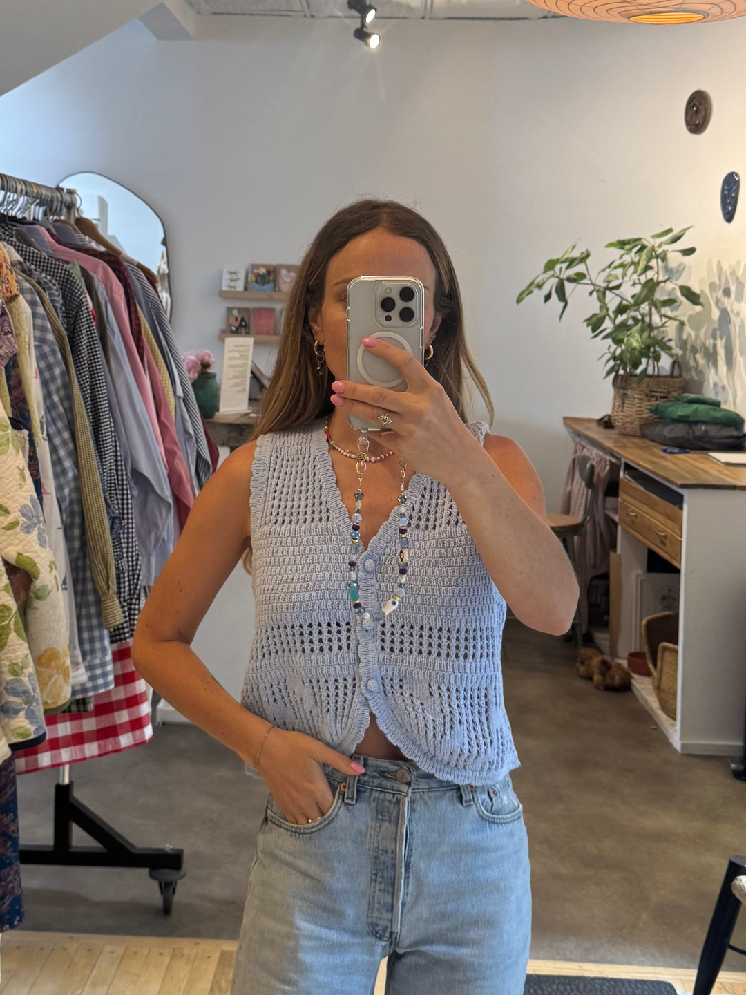 Rosa Pointelle Knit Vest - Periwinkle