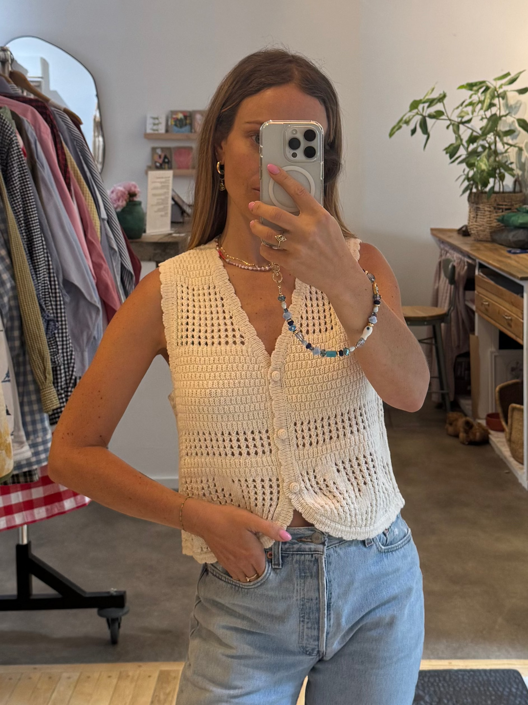 Rosa Pointelle Knit Vest - Cream