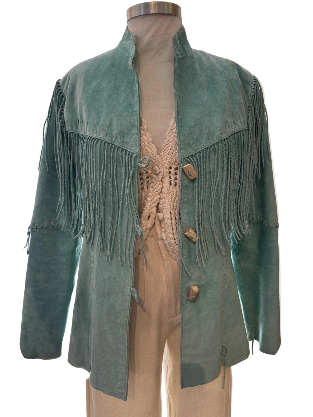90’s Scully Turquoise fringe leather jacket - S