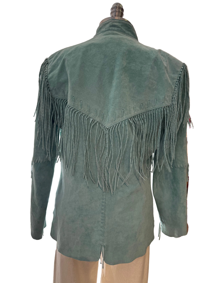 90’s Scully Turquoise fringe leather jacket - S