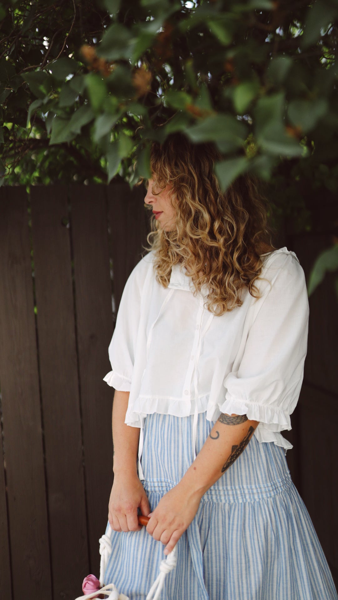 Kat Skirt - Blue Pinstripe