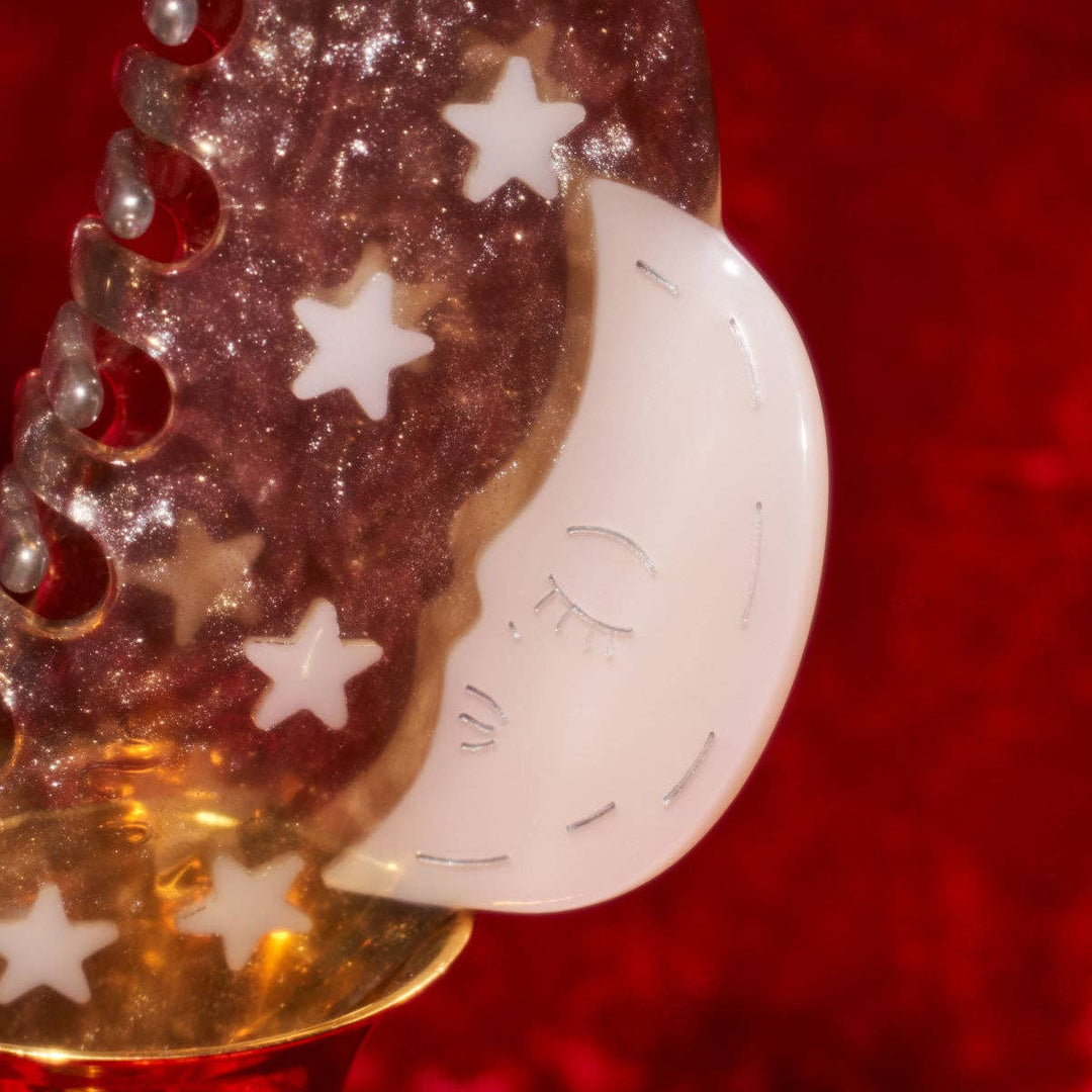 Silver Sparkle Acetate Moon and Stars Astrology Hair Claw