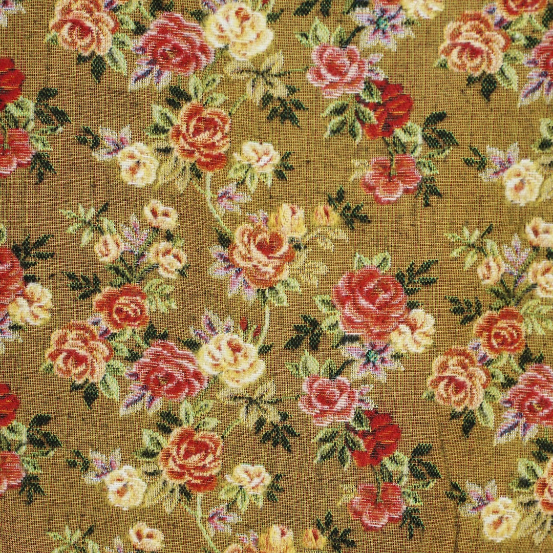 Floral Jacquard Small Makeup Bag – Mustard & Red (Esme)