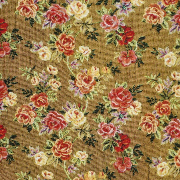 Floral Jacquard Small Makeup Bag – Mustard & Red (Esme)