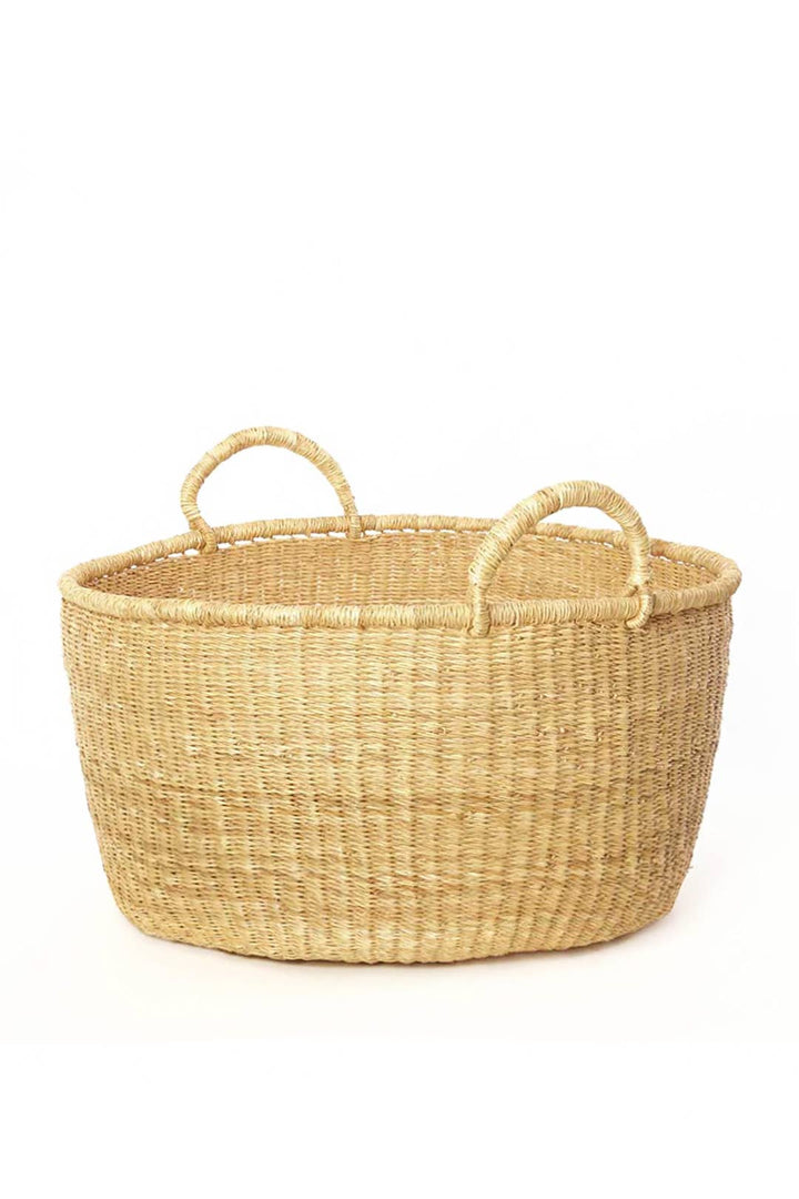 3 Natural Woven Grass Baskets - With Sturdy Handles