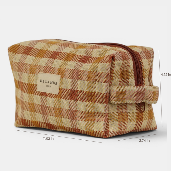 Gingham Jacquard Squared Makeup Bag – Terracotta & Orange (Zia)
