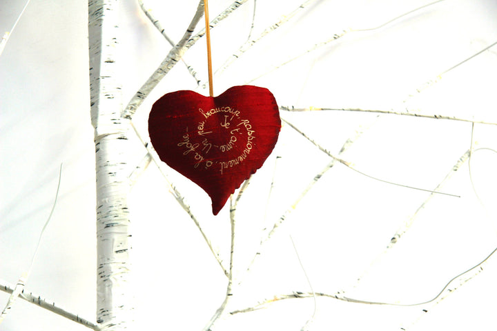 French lavender heart sachet. Christmas gift / ornement: Dark red ruby