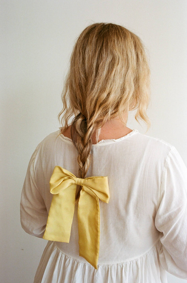 Butter Yellow Silk Hair Bow | Plant Dyed | Handmade