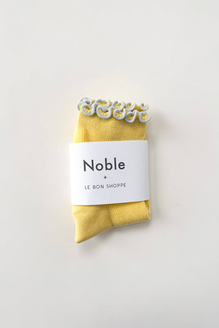 The Petite Ruffled Modal Socks: BUTTER / BABY BLUE