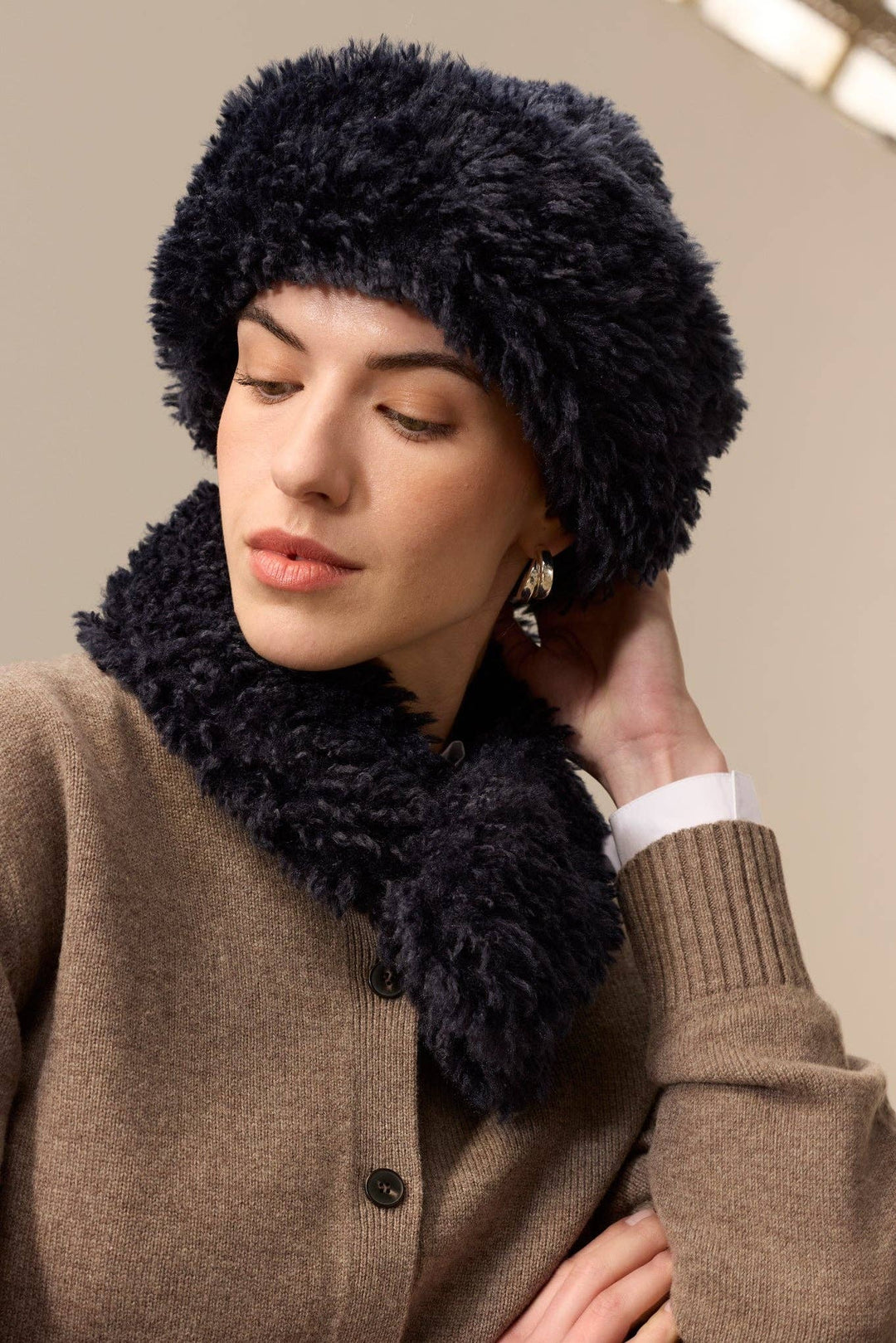 Sherpa Hat: Navy Faux Sheepskin