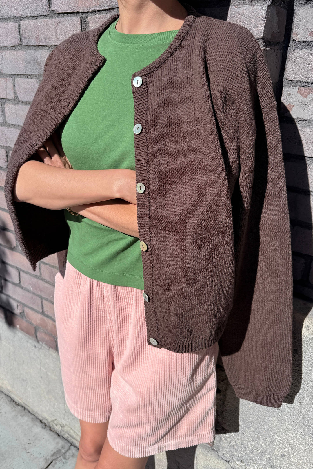 Cotton Leila Cardigan: Brown