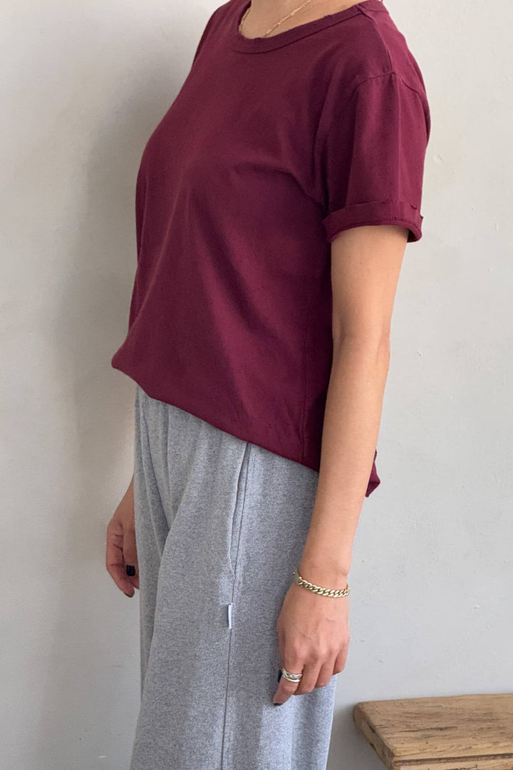 Organic Cotton Vintage Boy Tee: Burgundy