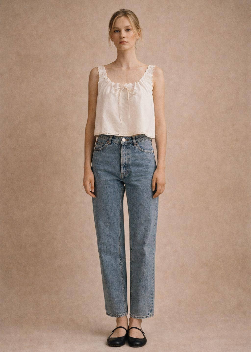 Soft White Cotton Embroidered Sleeveless Top - Leith Tank