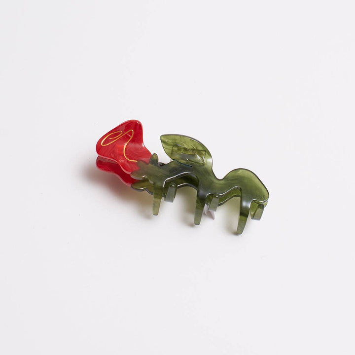 Squiggle Rose red flower hair claw clip