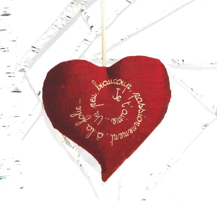 French lavender heart sachet. Christmas gift / ornement: Dark red ruby