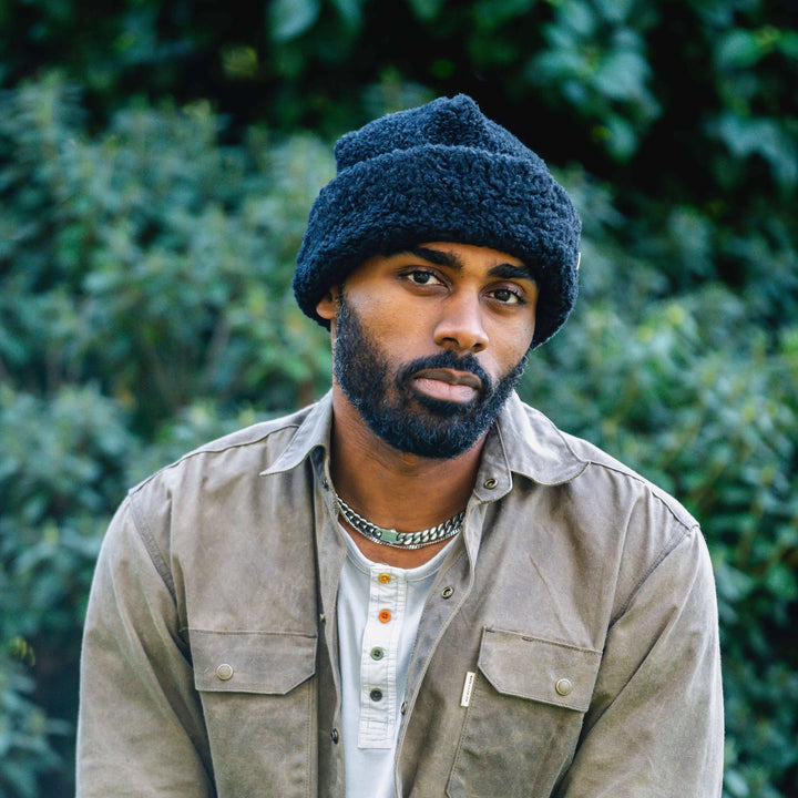 100% Merino Wool 'Sherpa' Beanie: Black