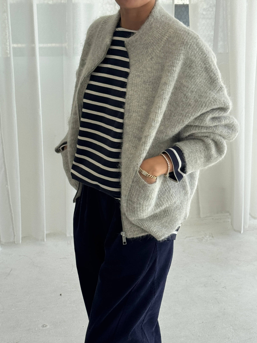 Alpaca Zip Front Jacket - Light Grey