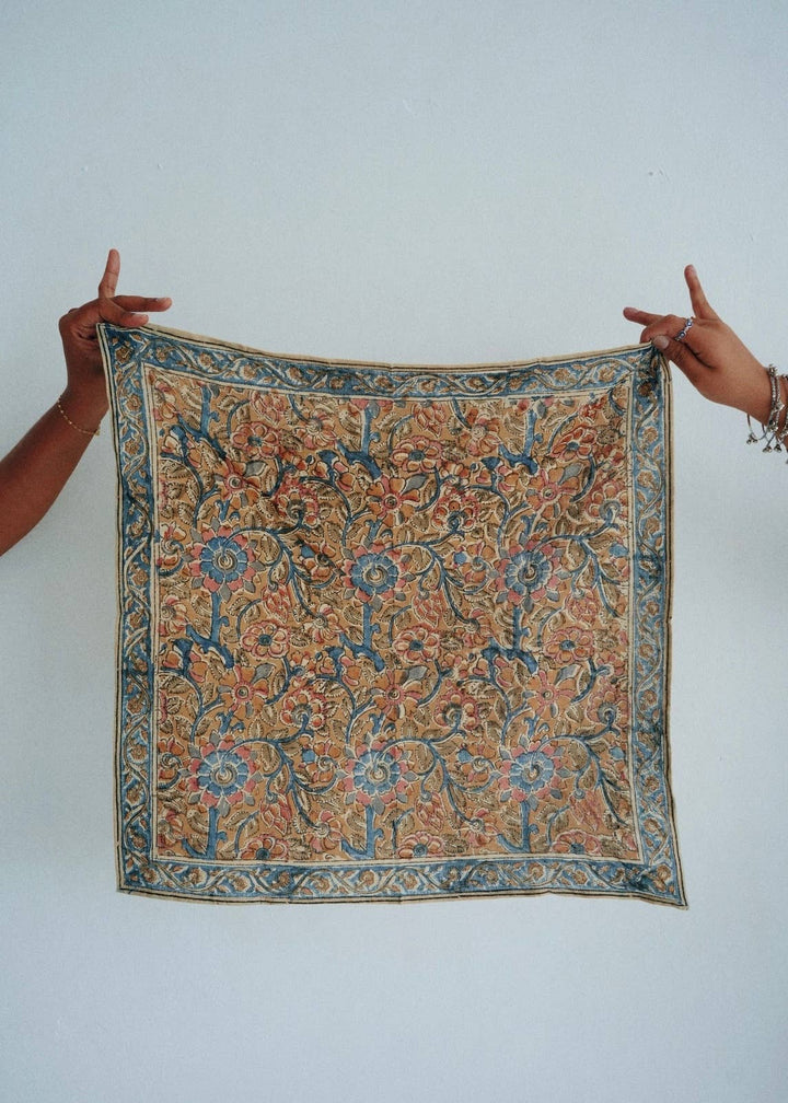 Cobalt Floral - Kalamkari Cotton Bandana