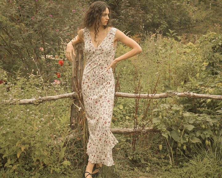 Red and White Floral Sleeveless Slip Dress - Sandrine Dress