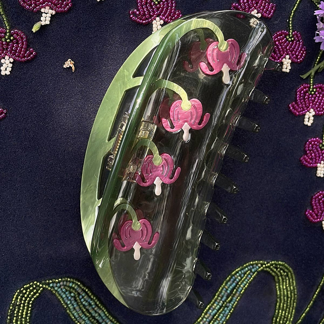 Bleeding Heart Long Claw - Acetate Red Floral Hair Clip