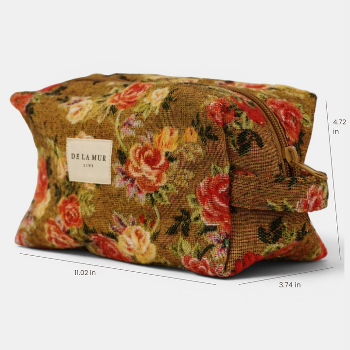 Floral Jacquard Squared Makeup Bag – Mustard & Red (Esme)