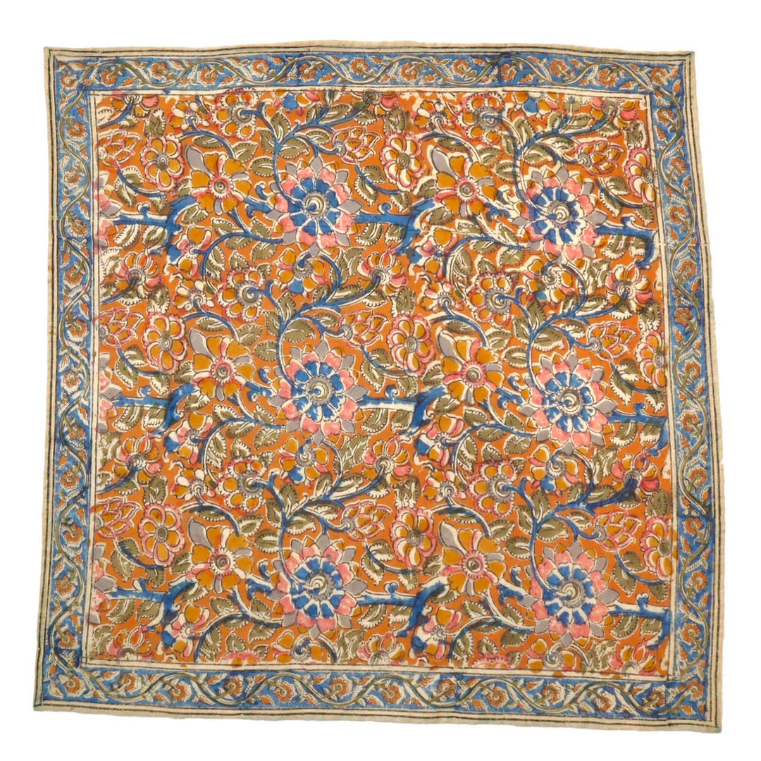 Cobalt Floral - Kalamkari Cotton Bandana