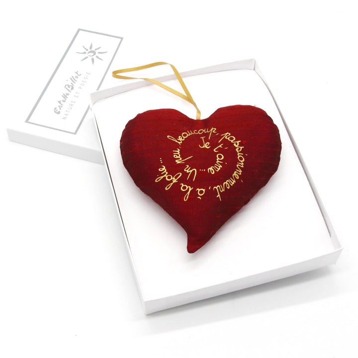 French lavender heart sachet. Christmas gift / ornement: Dark red ruby