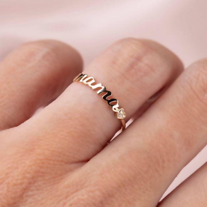 14kt Gold Diamond Heart Mama Ring: 7