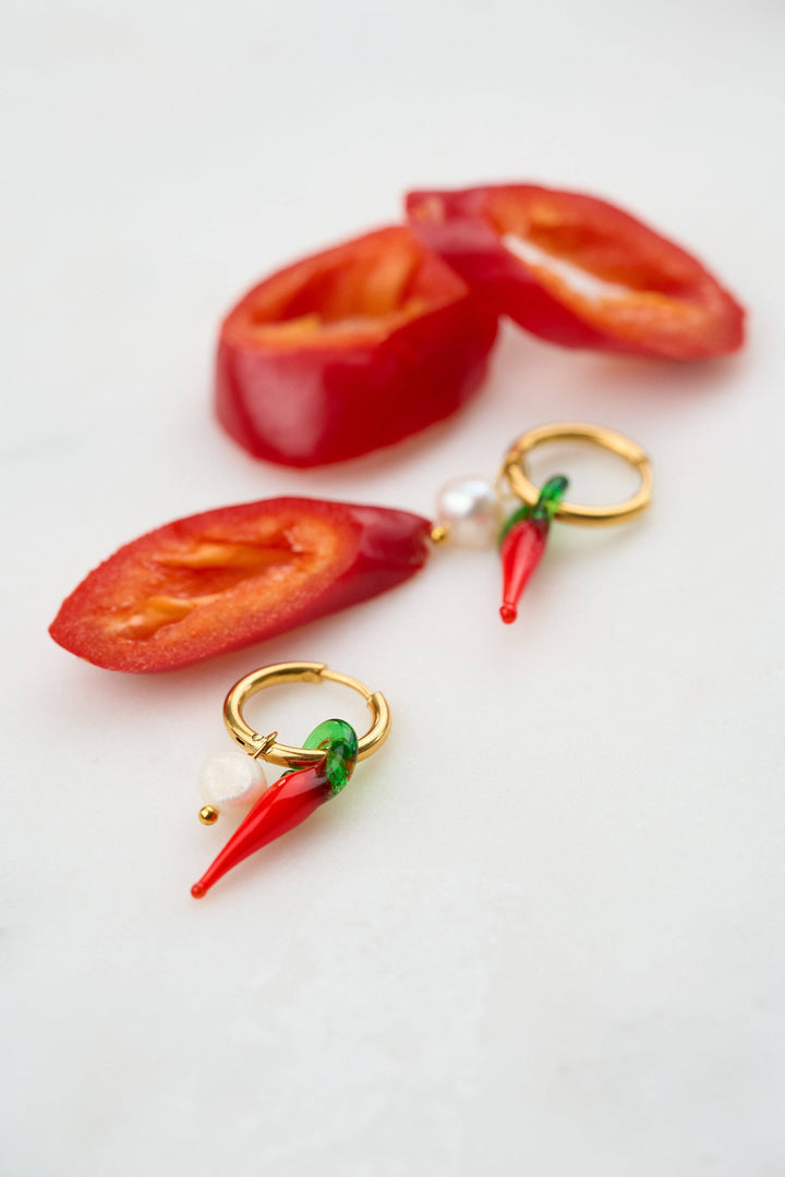 Caliente Hoops - 18K Gold Plated + Murano Glass/Pearl