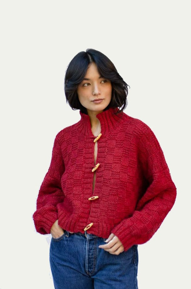 (PRE-ORDER) Basket Weave Cardigan- Rojo